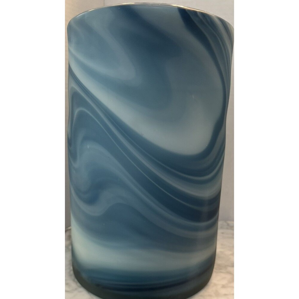 Large heavy Blue Glass Vase 12” Ballard Designs hurricane candle holder tall